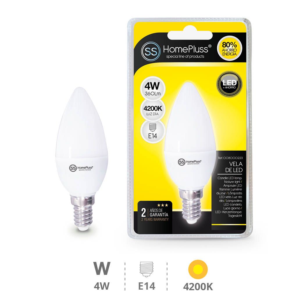 BOMBILLA VELA LED 4W E14 LUZ DIA 98X37MM 002234