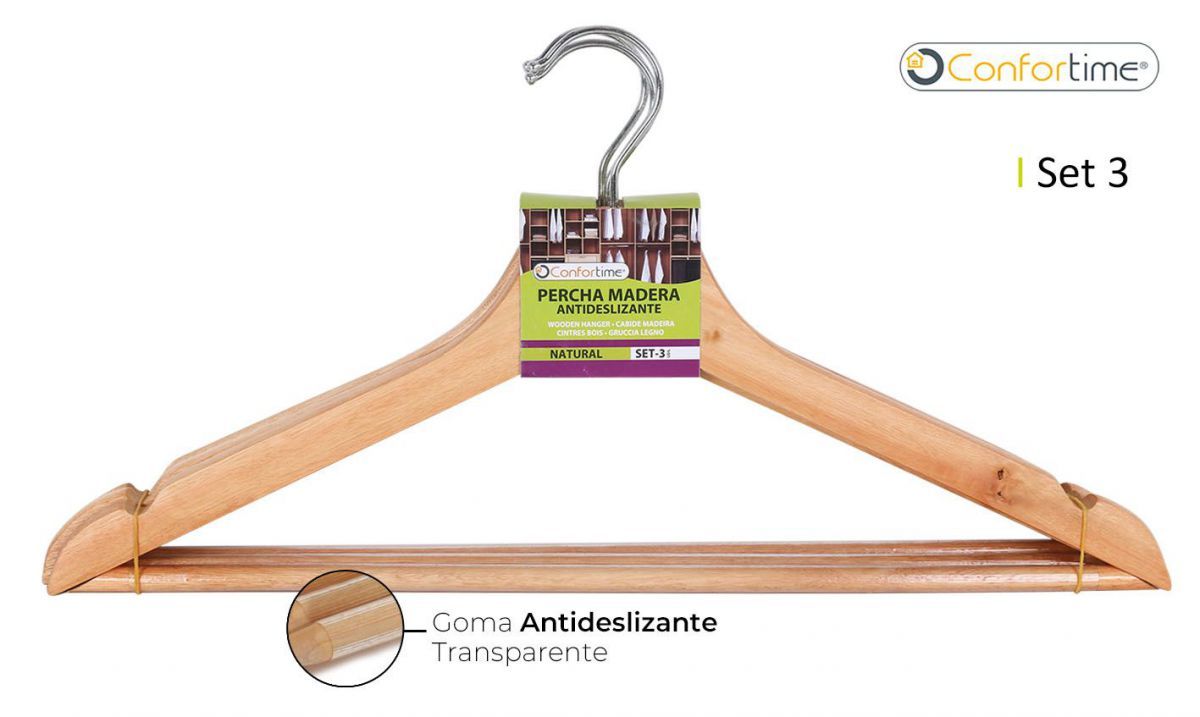 PACK 3 PERCHAS MADERA NATURAL C/ANTIDESLIZANTE 43,5X21,5X1,2CM 69816