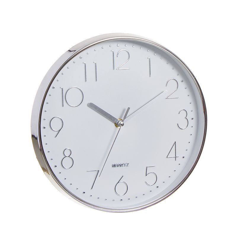 RELOJ PARED PLASTICO CROMADO PLATA 25CM 138797