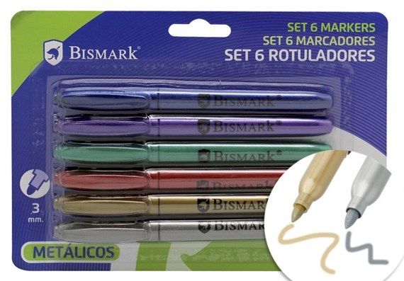 PACK 6 ROTULADORES METALICOS PUNTA 3MM COLORES 250681