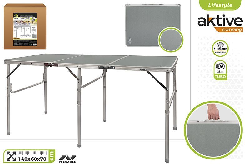 MESA CAMPING PLEGABLE ALUMINIO/MADERA 140X60X70CM AKTIVE 52865