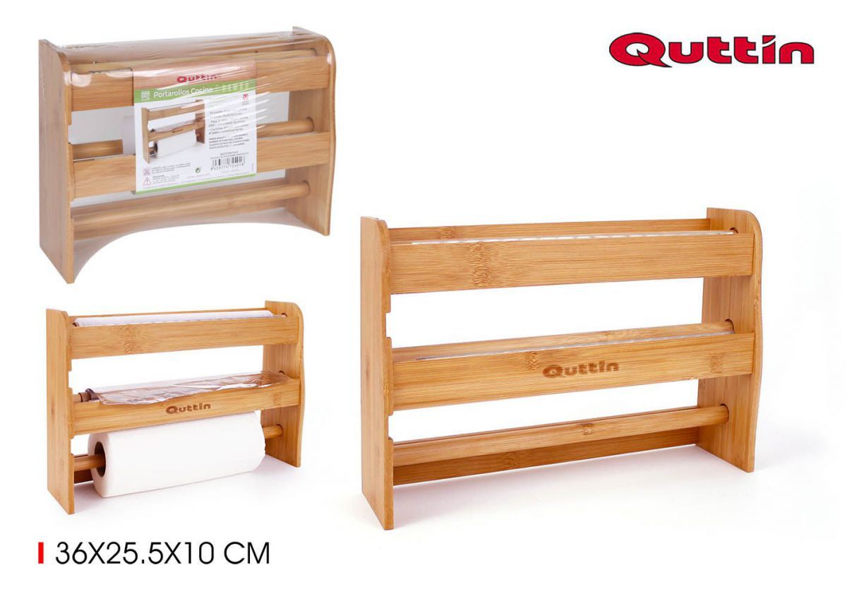 PORTARROLLOS COCINA BAMBU TRIPLE 36X25,5X10CM 724018