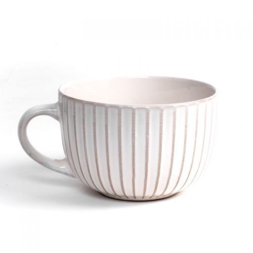 TAZA CERAMICA JUMBO C/ASA 470ML RAYADA MARFIL 19937