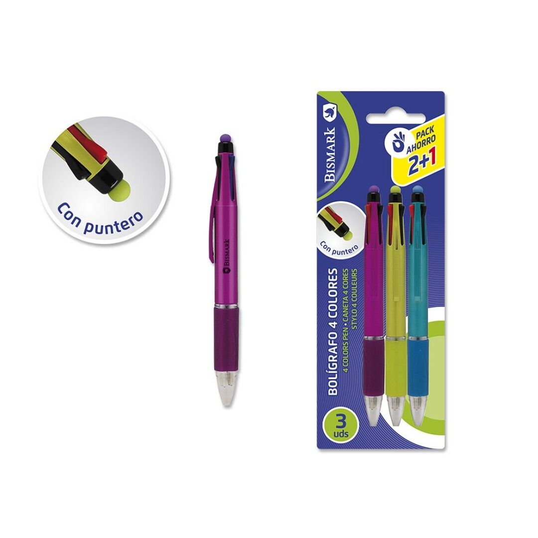 3 BOLIGRAFO 4 COLORES C/TOUCH PEN METALIZADOS 303363