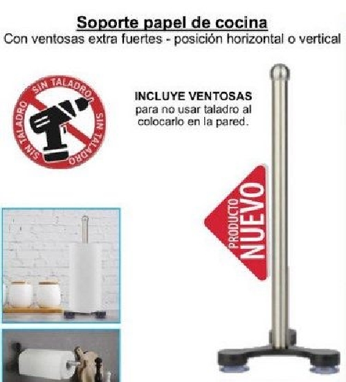 SOPORTE PAPEL COCINA INOX CON VENTOSAS 550322