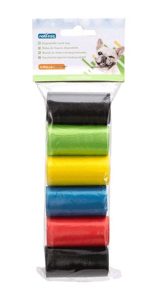 6 ROOLOS BOLSAS BASURA MASCOTAS DEGRADABLES COLORES 053100
