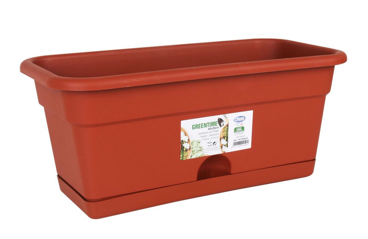 JARDINERA PLASTICO C/PLATO 40X20CM MARRON 200405