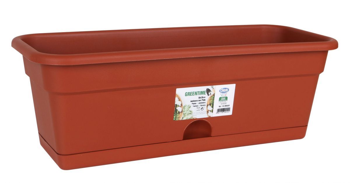 JARDINERA PLASTICO C/PLATO 50X20CM MARRON 200504