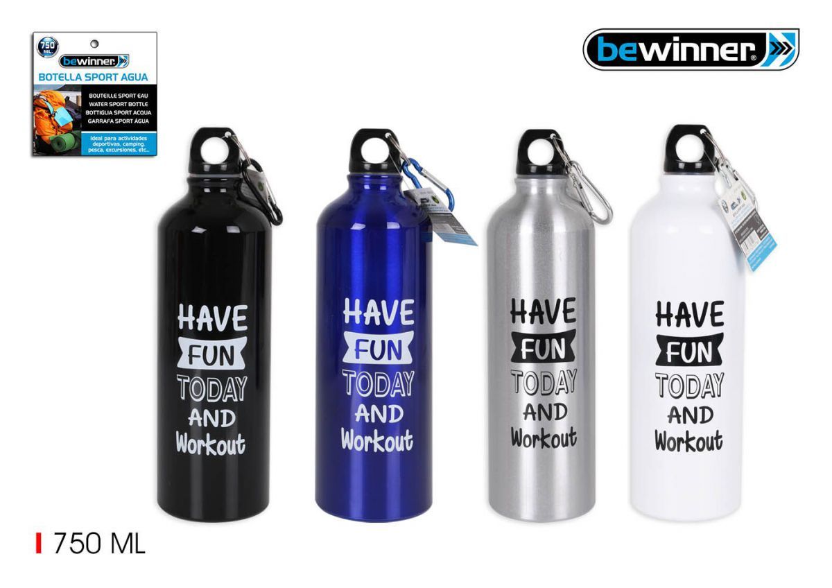 BOTELLA SPORT AGUA ALUMINIO 750ML FRASE 4 COLORES BEWINNER 4722786