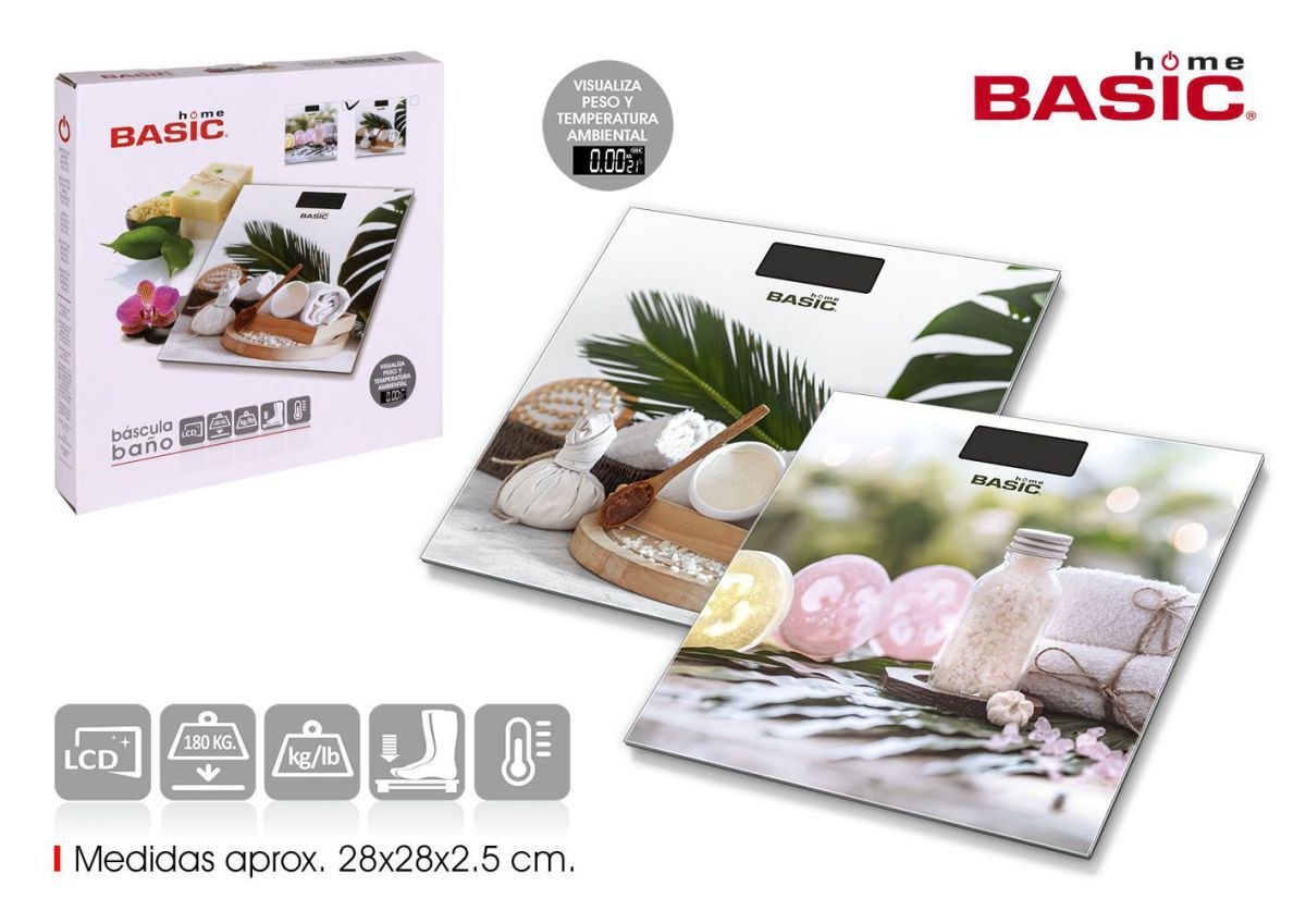 BASCULA BA�O DIGITAL 180KG CRISTAL DECORADA 28X28X2,8CM 73408