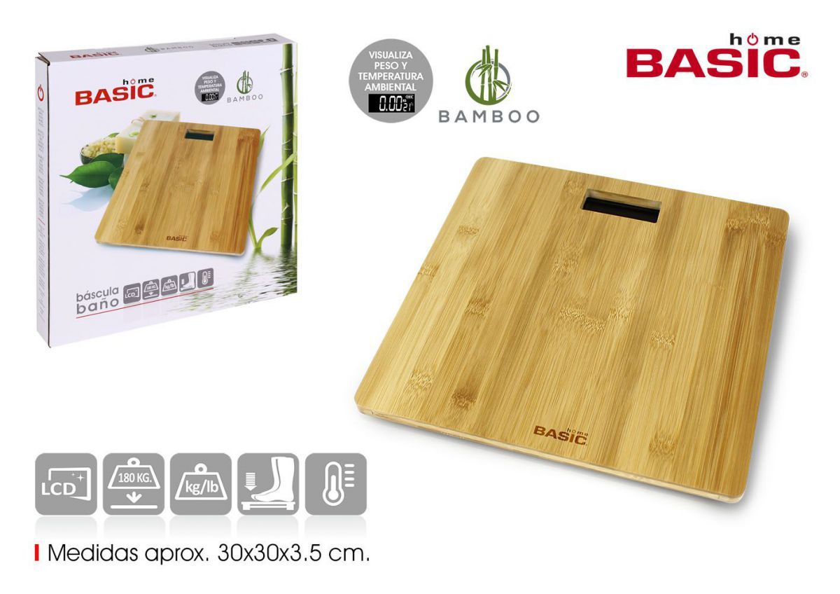 BASCULA BA�O DIGITAL 150KG BAMBU 30X30X3,5CM 73416