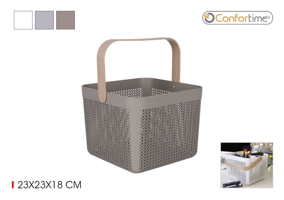 CESTA PLASTICO MULTIUSOS CUADRADA CON ASA 23X23X18CM 73998