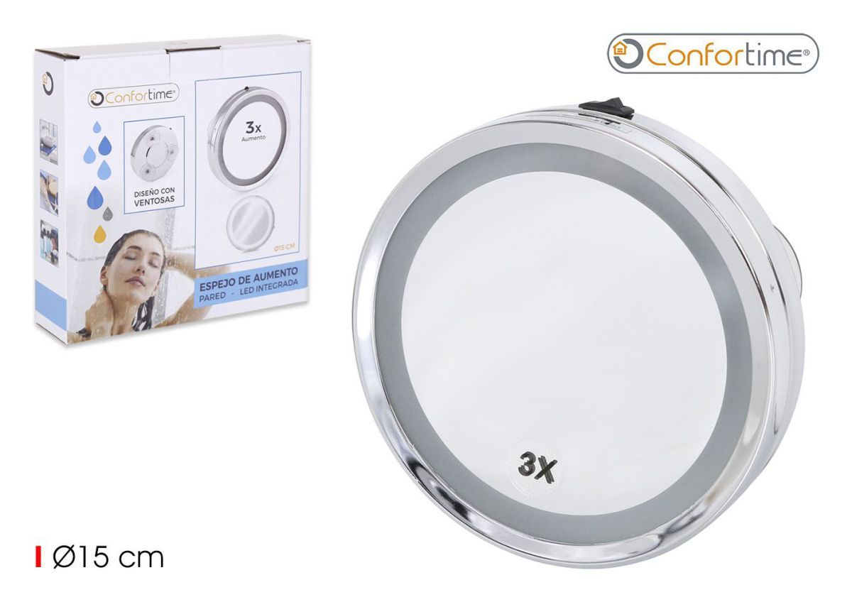 ESPEJO REDONDO AUMENTO LED C/VENTOSAS 15X3CM 729474