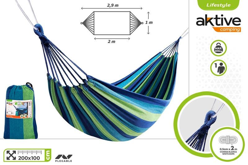 HAMACA ALGODON 200X100CM AZUL/VERDE AKTIVE 52989