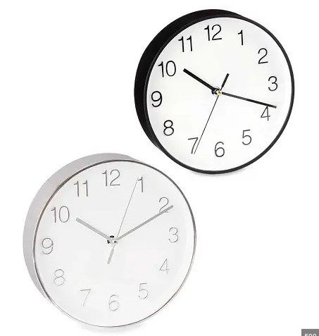 RELOJ PARED REDONDO 20CM NEGRO/PLATA ESFERA BLANCA GIFTDECOR 73229