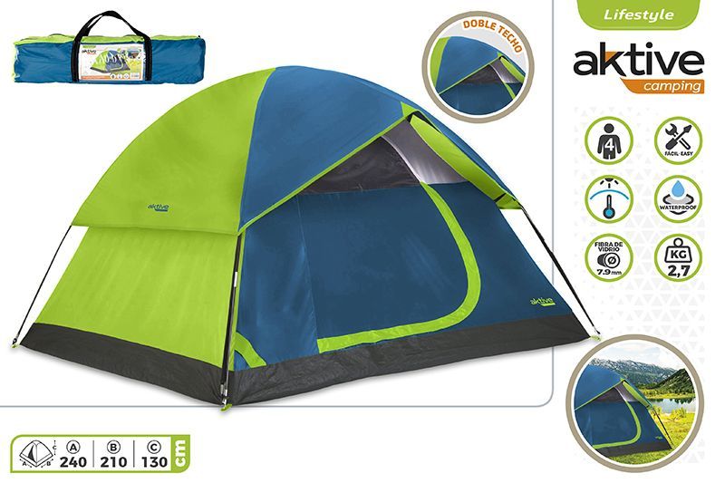 TIENDA CAMPA�A IGLU DOBLE TECHO 240X210X130CM AKTIVE 52999