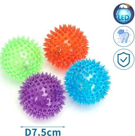 PELOTA BRILLANTE C/PINCHOS 7,5CM C/LUZ 044887