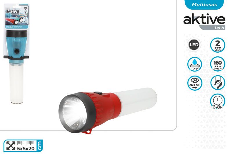 LINTERNA 2 LEDS EMERGENCIA 2 MODOS LUZ 20X6CM 160LMN 630963