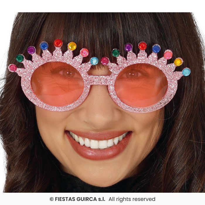 GAFAS CORONAS GLITTER ROSA C/BRILLANTES COLORES 18835