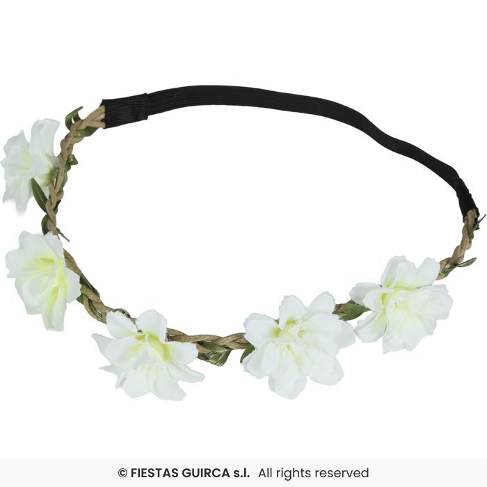 DIADEMA HIPPIE FLORES POLIESTER/PVC BLANCO/MARRON 23074