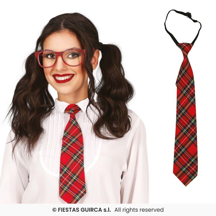 CORBATA ESTUDIANTE 45CM POLIESTER CUADROS ROJOS 17076