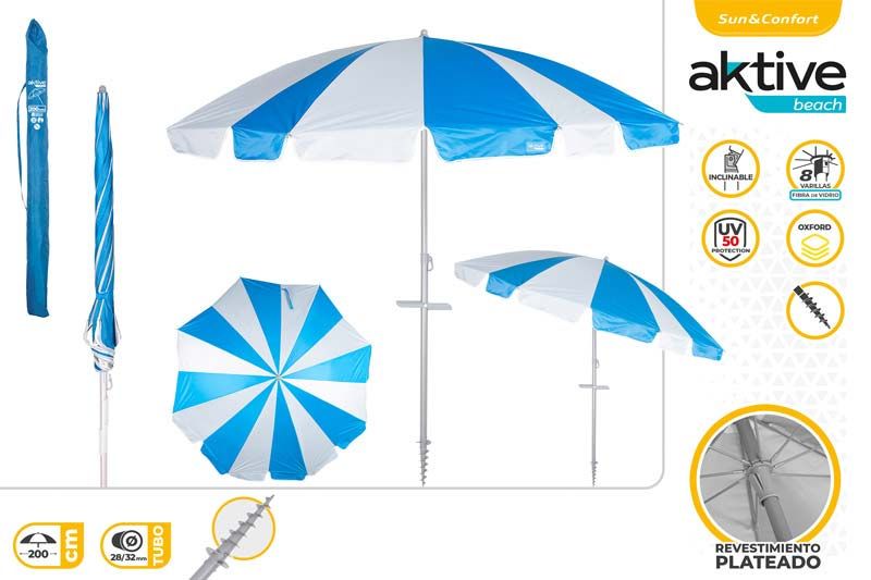 SOMBRILLA D200CM TUBO 28/32 POLIESTER DECORADO AZUL 62345