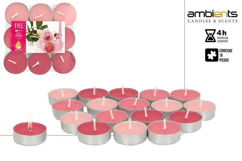 PACK 18 VELAS TE PERFUMADAS 4H ROSA AMBIENTS 35656