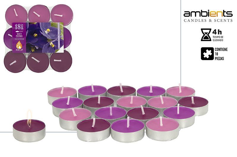 PACK 18 VELAS TE PERFUMADAS LAVANDA AMBIENTS 35657